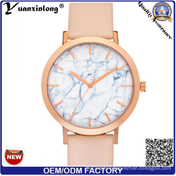 Yxl-686 Marble Stone Watch Face Stainless Steel Watch Case Black Genuine Leather Fashion Watch